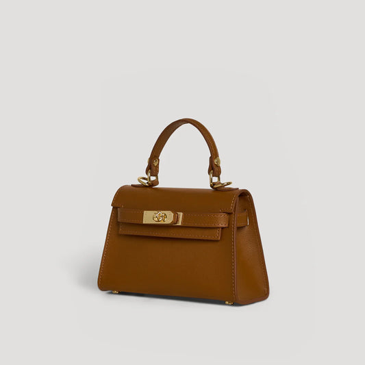 Diana S top-handle bag in hammered leather camel — three-quarter view