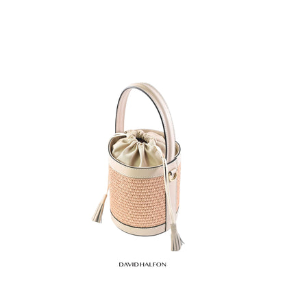DH PARKS S Raffia and leather bucket bag
