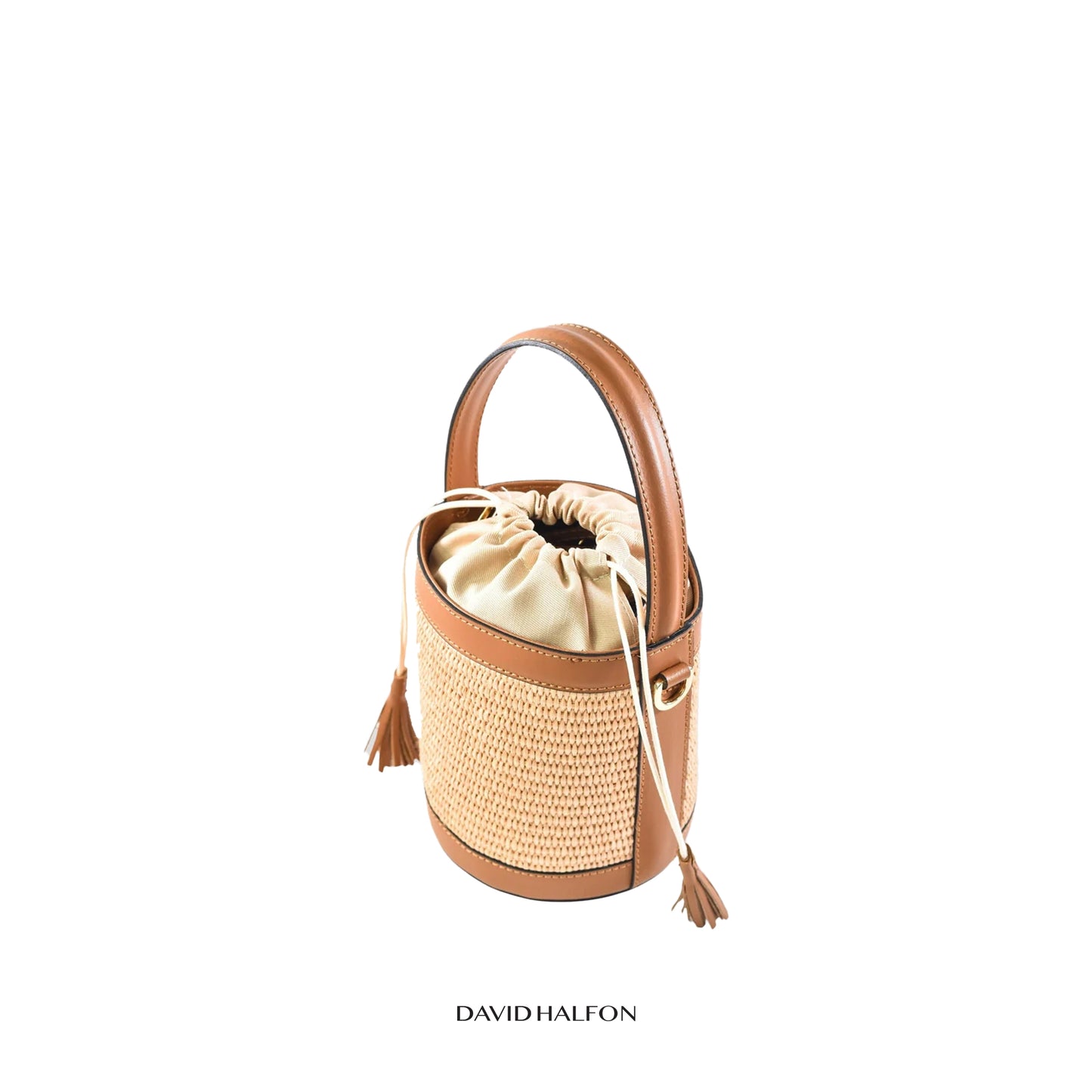 DH PARKS S Raffia and leather bucket bag