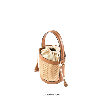 DH PARKS S Raffia and leather bucket bag