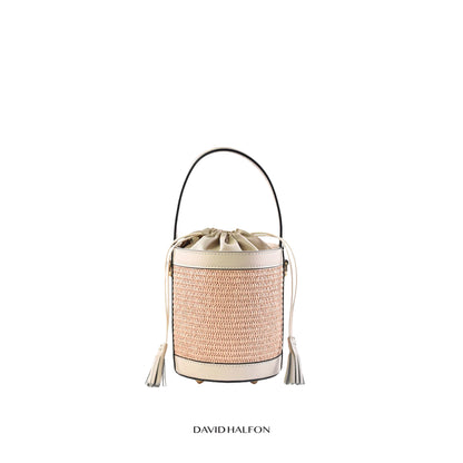 DH PARKS S Raffia and leather bucket bag