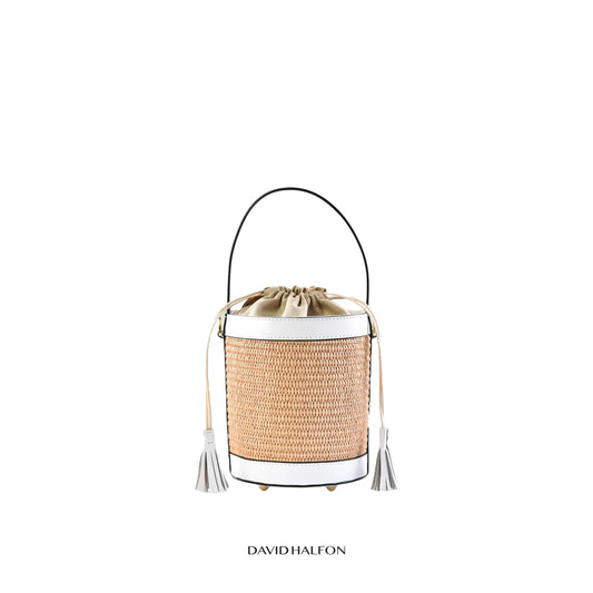 DH PARKS S Raffia and leather bucket bag