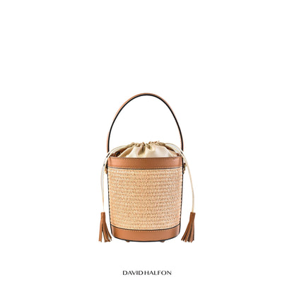 DH PARKS S Raffia and leather bucket bag