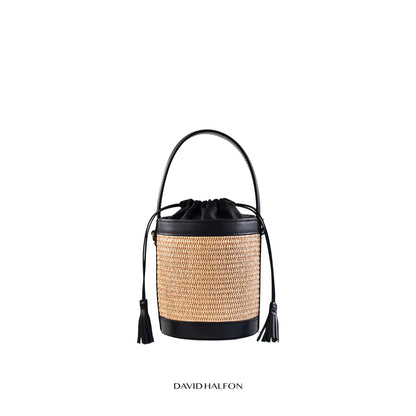 DH PARKS S Raffia and leather bucket bag