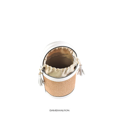DH PARKS S Raffia and leather bucket bag