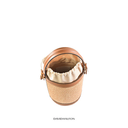 DH PARKS S Raffia and leather bucket bag