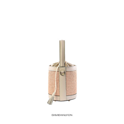 DH PARKS S Raffia and leather bucket bag