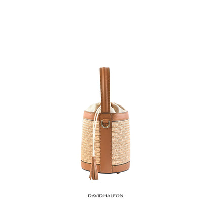 DH PARKS S Raffia and leather bucket bag