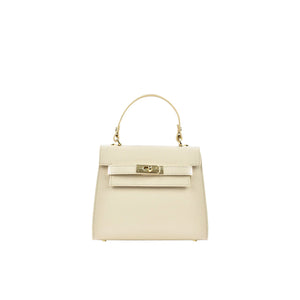 David Halfon Diana M top-handle bag in hammered leather cream — front view