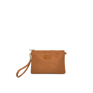 David Halfon Merini S pochette in cuir grainé camel — vue de face