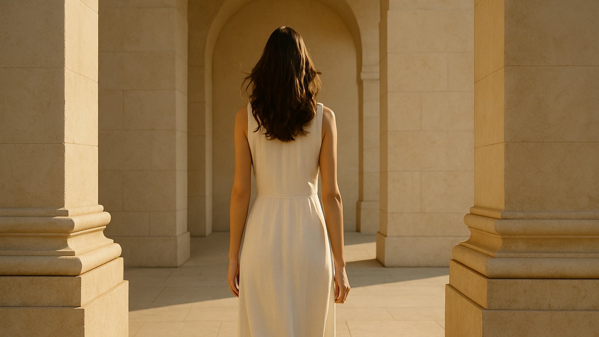 Woman seen from behind looking towards the horizon, symbolizing determination, autonomy, and vision, representing women who lead change and stand ahead of all others. An image embodying David Halfon’s values: elegance, craftsmanship, and feminine courage.