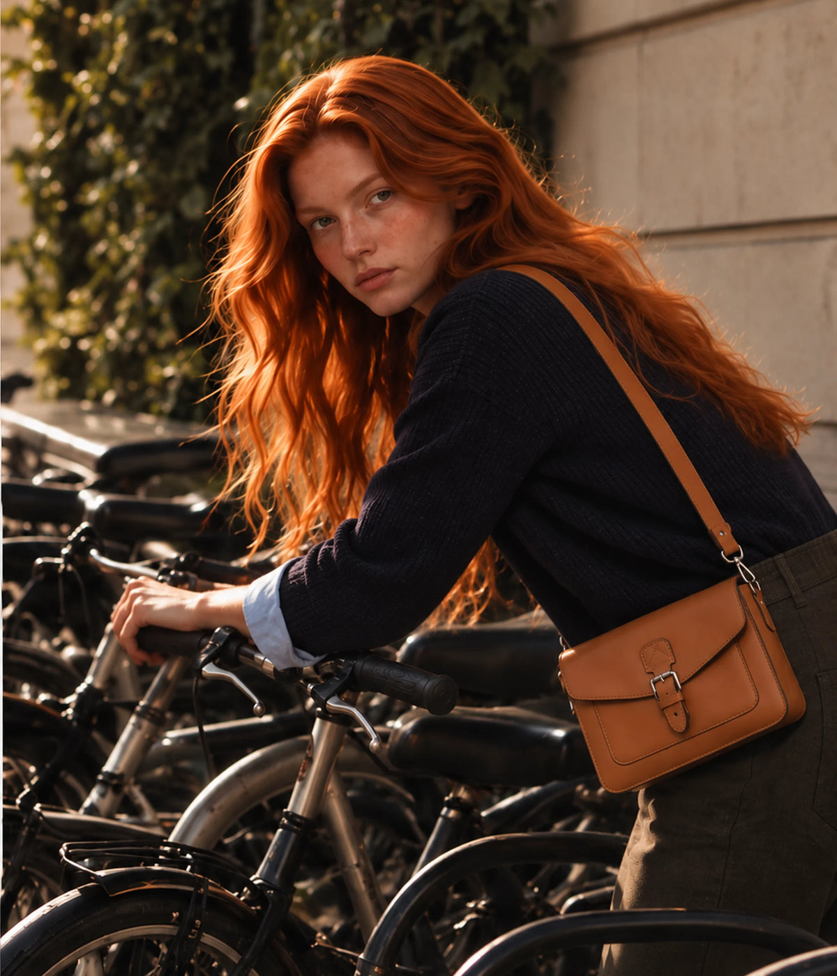 David Halfon Callas M crossbody bag in hammered leather camel — Fall Winter 2026 editorial
