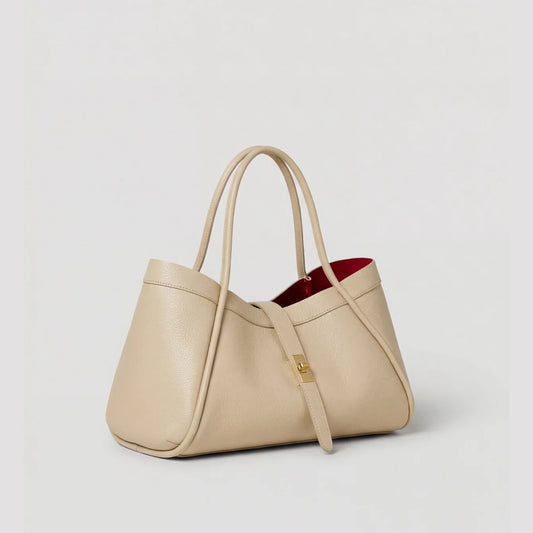 David Halfon Tabei grained leather shoulder bag beige three-quarter view