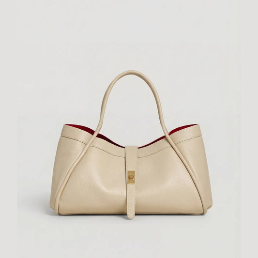 David Halfon Tabei grained leather shoulder bag beige front view