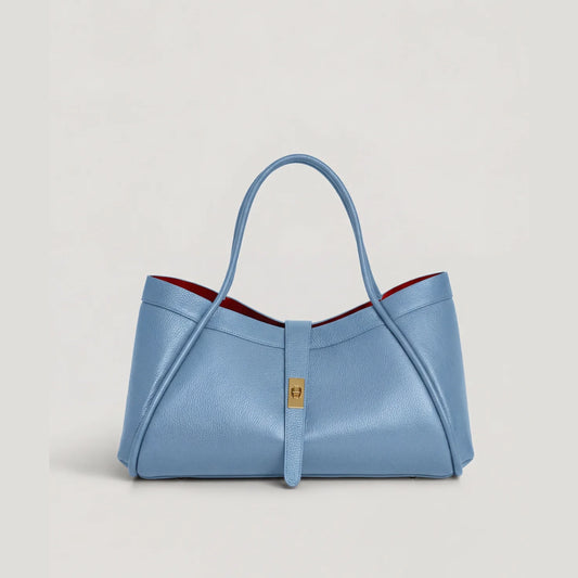 David Halfon Tabei grained leather shoulder bag sky blue front view