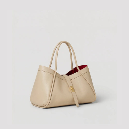 David Halfon Tabei grained leather shoulder bag beige three-quarter view