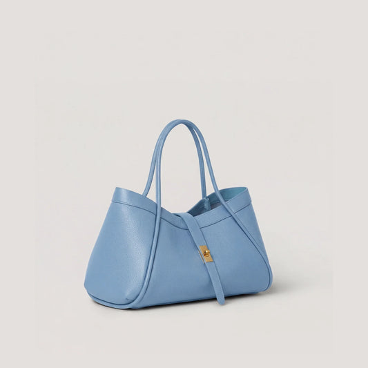 David Halfon Tabei grained leather shoulder bag sky blue three-quarter view