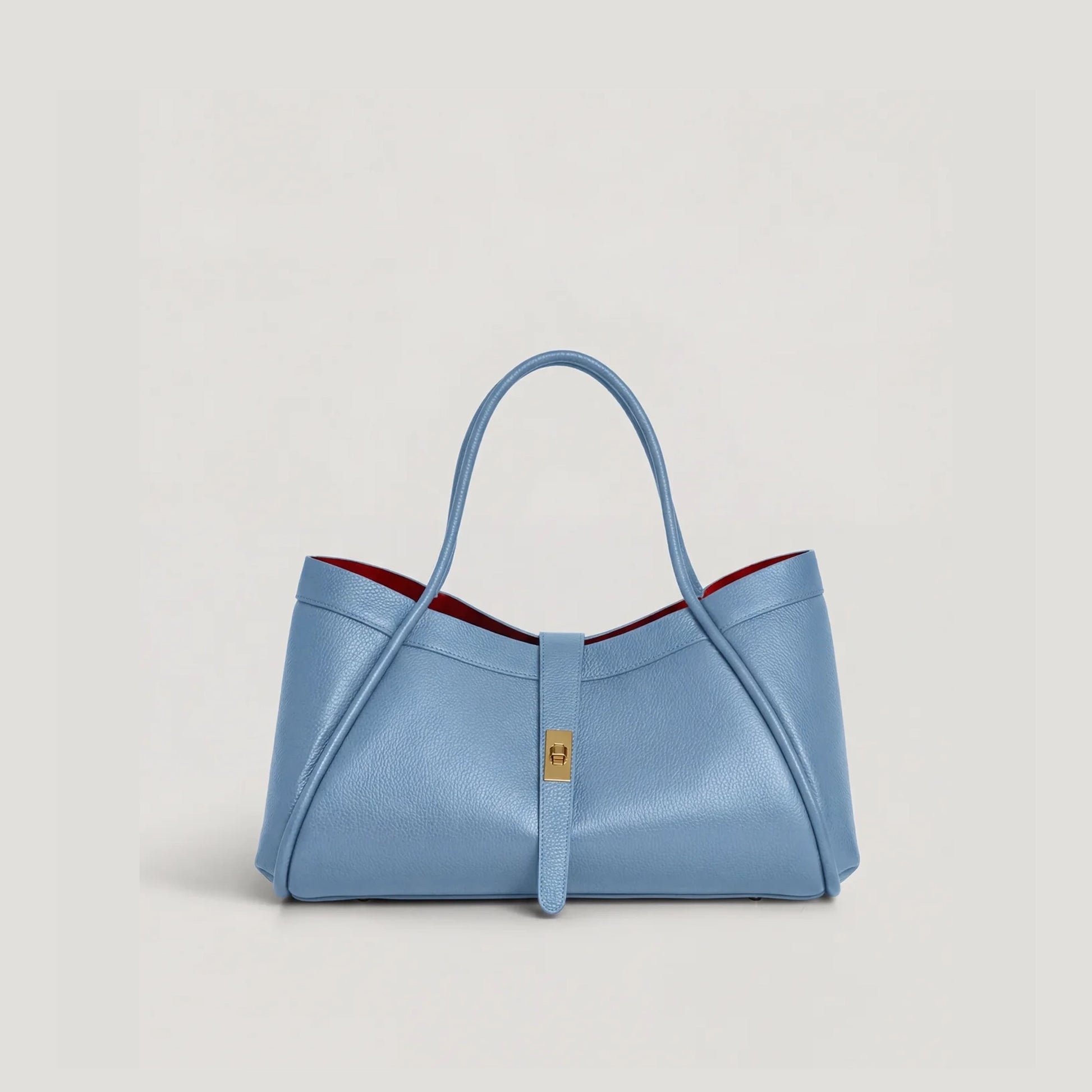 David Halfon Tabei grained leather shoulder bag sky blue front view