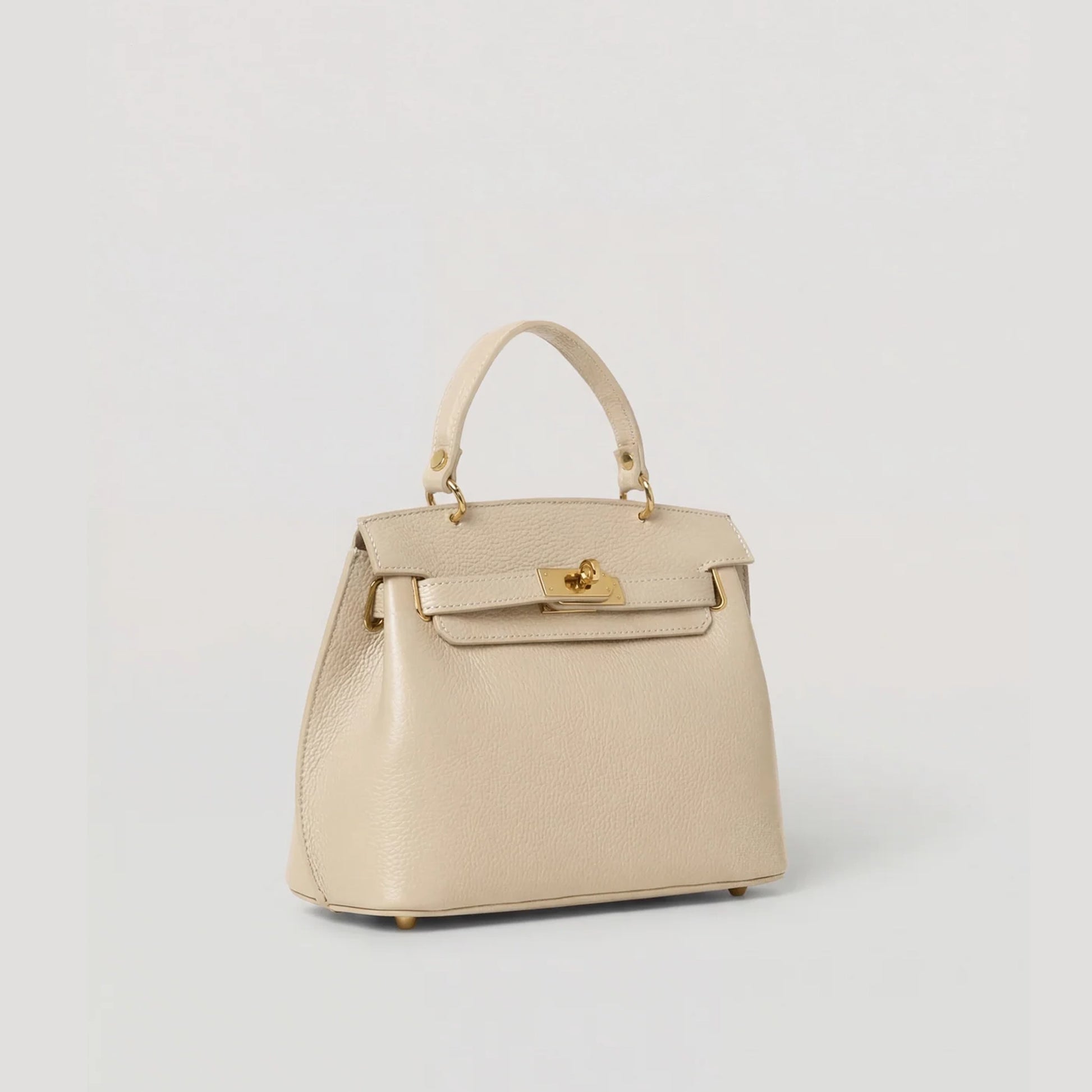 David Halfon Magnani grained leather top-handle bag beige three-quarter view
