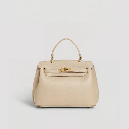 David Halfon Magnani grained leather top-handle bag beige front view