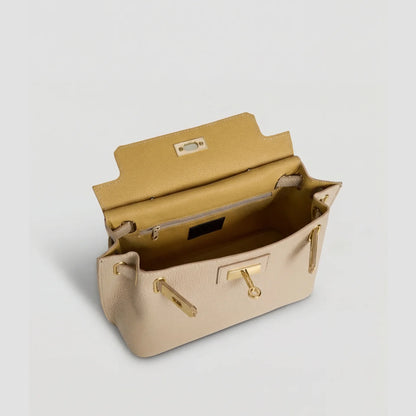David Halfon Magnani grained leather top-handle bag beige interior view