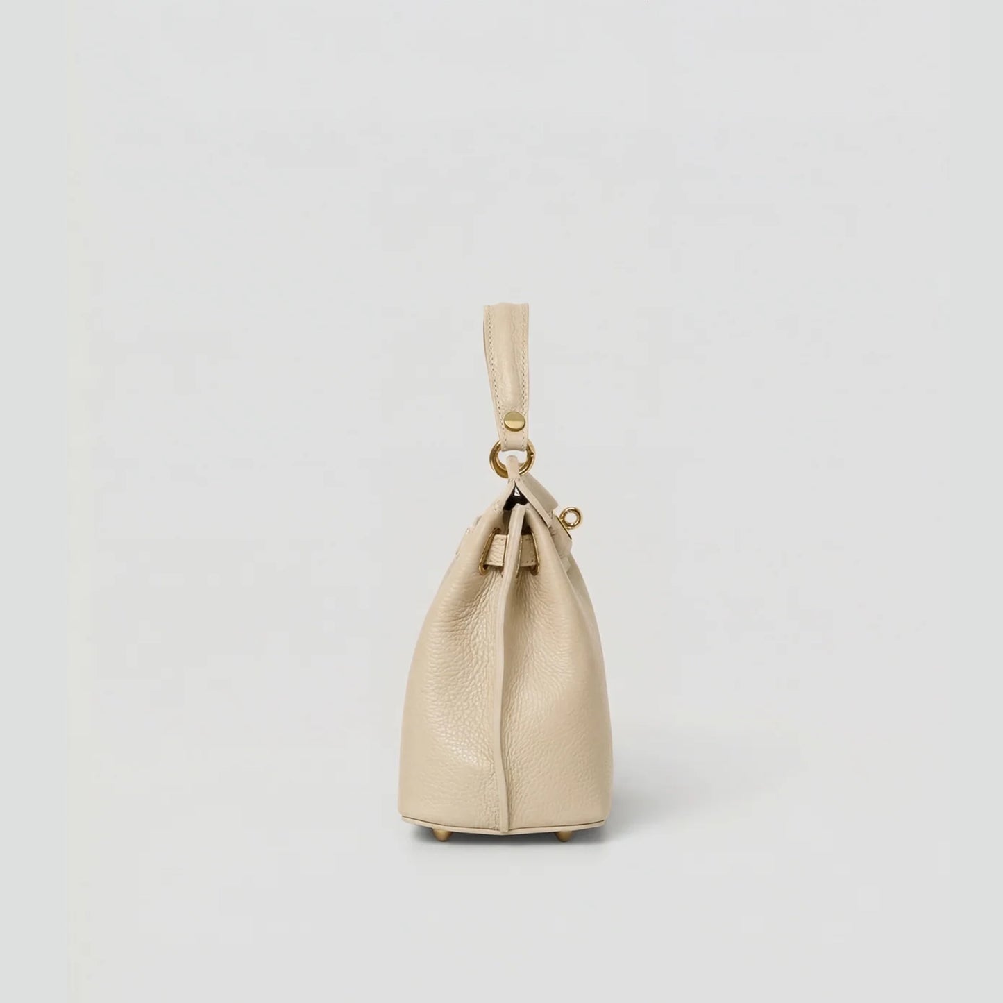 David Halfon Magnani grained leather top-handle bag beige side view