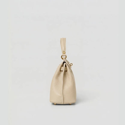 David Halfon Magnani grained leather top-handle bag beige side view