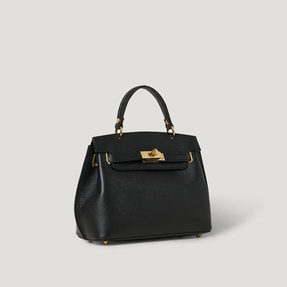 David Halfon Magnani grained leather top-handle bag black three-quarter view