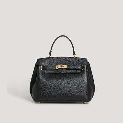 David Halfon Magnani grained leather top-handle bag black front view