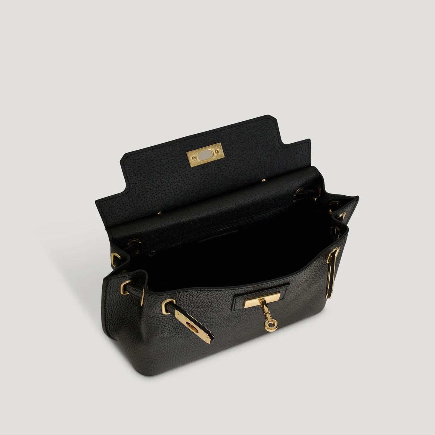 David Halfon Magnani grained leather top-handle bag black interior view
