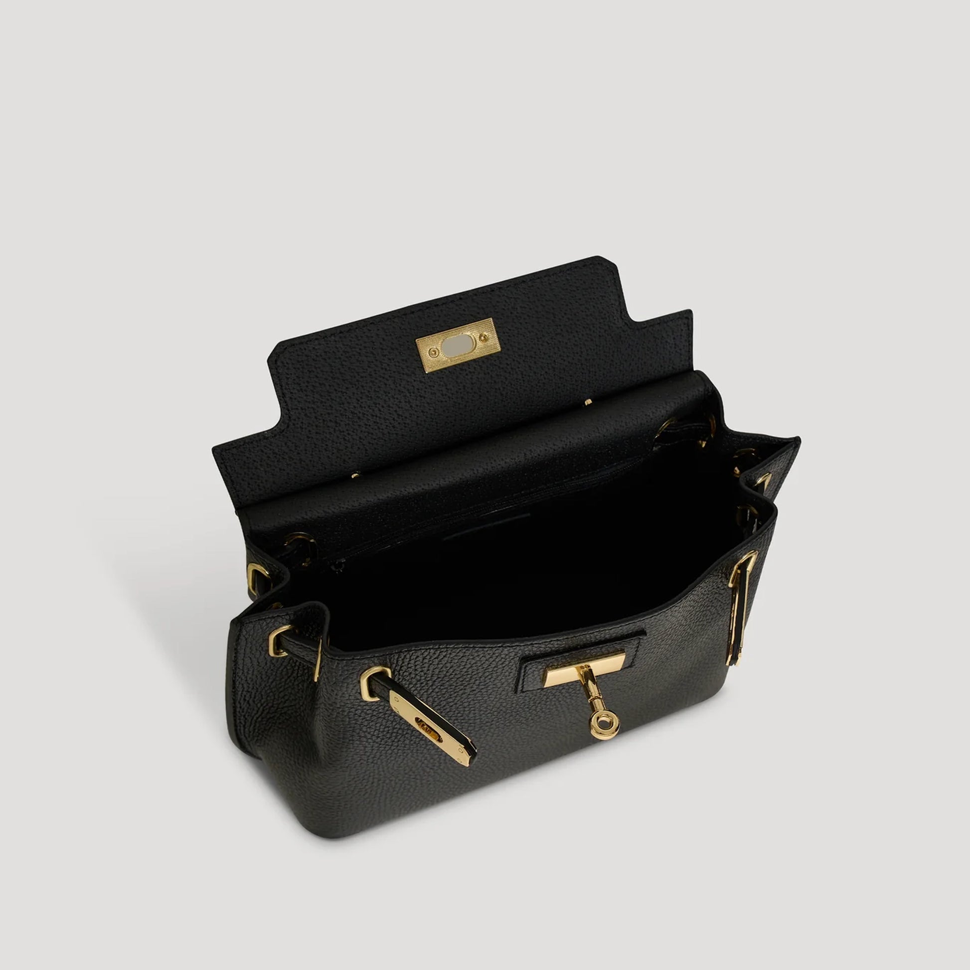David Halfon Magnani grained leather top-handle bag black interior view