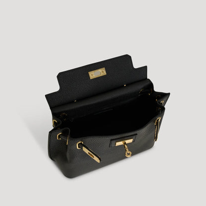 David Halfon Magnani grained leather top-handle bag black interior view