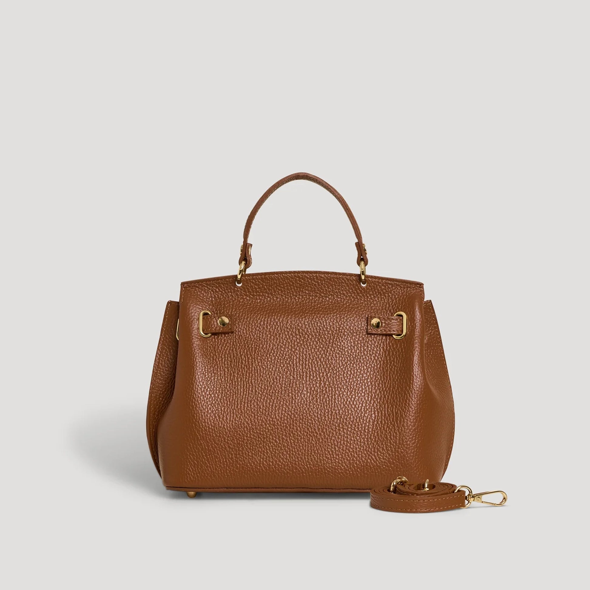 David Halfon Magnani grained leather top-handle bag leather brown back view