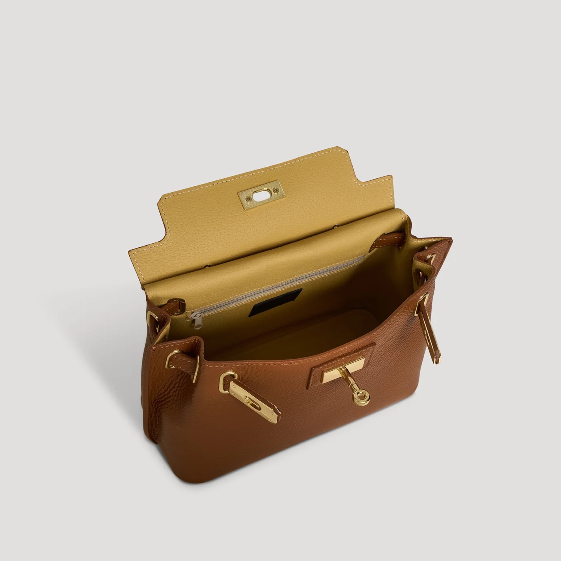 David Halfon Magnani grained leather top-handle bag leather brown interior view