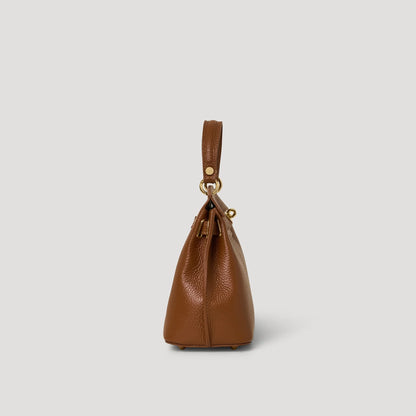 David Halfon Magnani grained leather top-handle bag leather brown side view