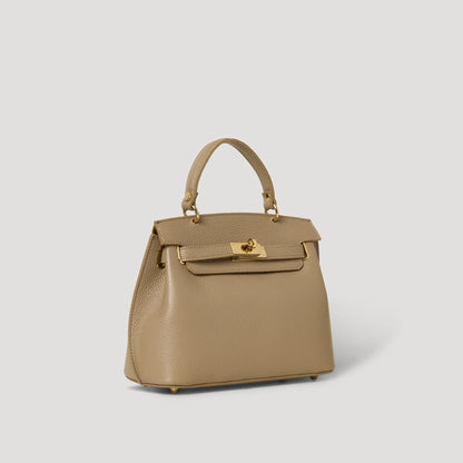 David Halfon Magnani grained leather top-handle bag taupe three-quarter view