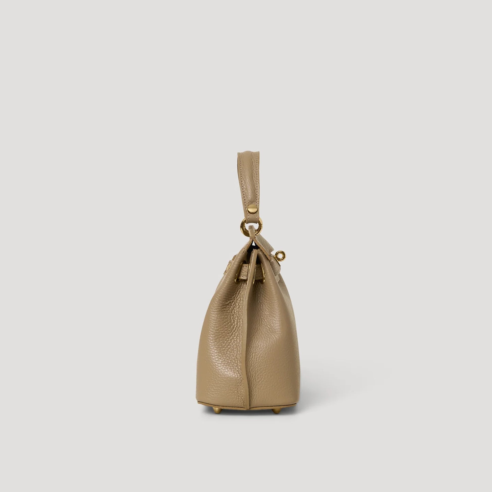 David Halfon Magnani grained leather top-handle bag taupe side view