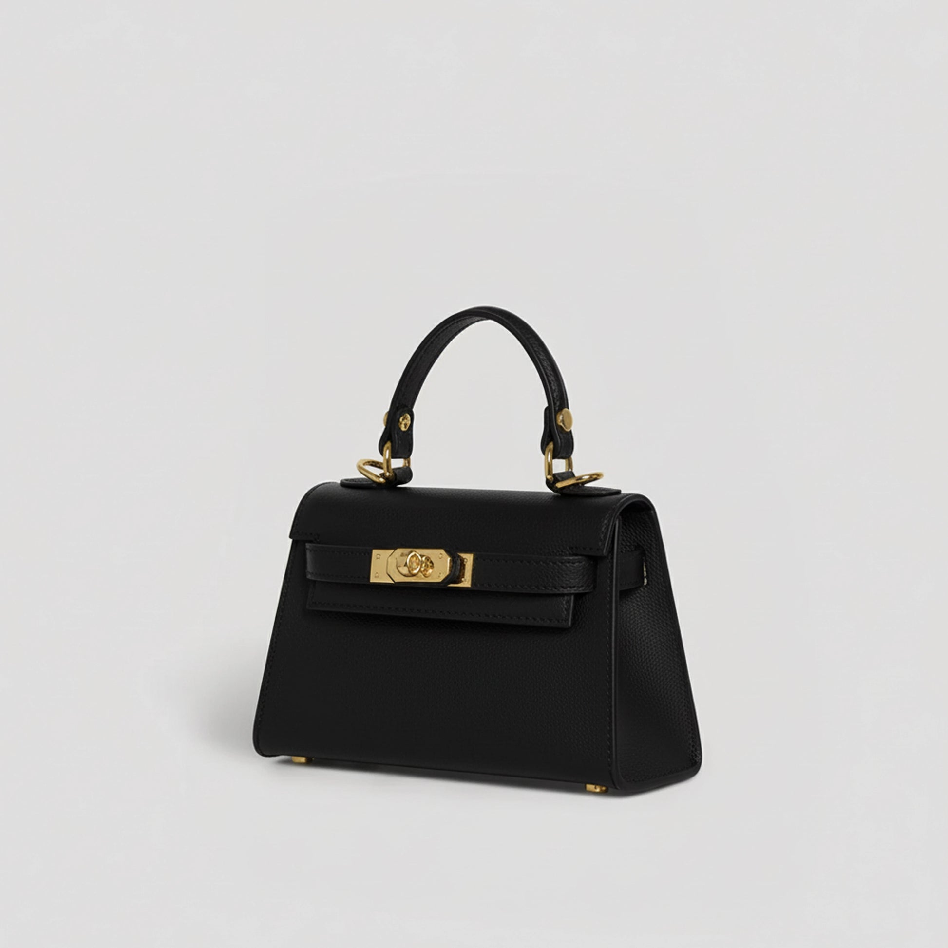 Diana S top-handle bag in hammered leather black — three-quarter view