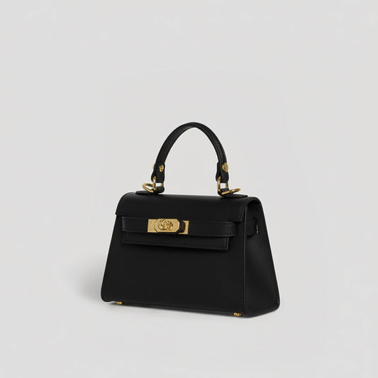 Diana S top-handle bag in hammered leather black — three-quarter view