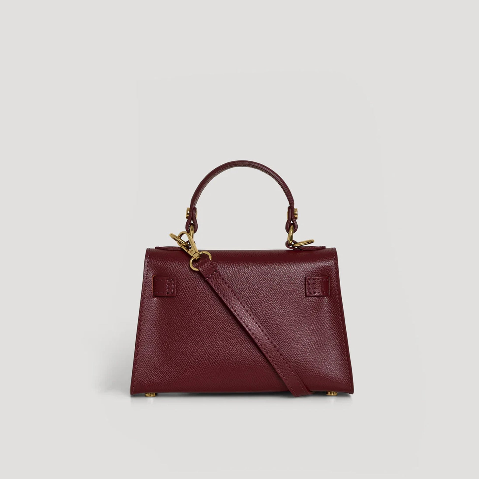 Diana S top-handle bag in hammered leather burgundy red — back view