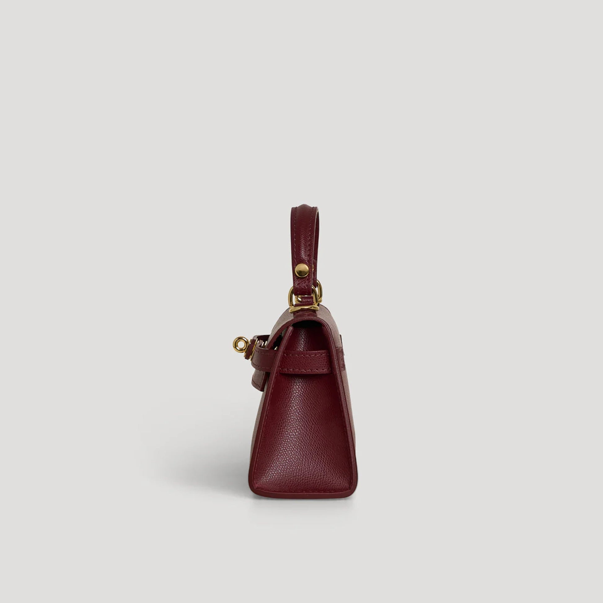 Diana S top-handle bag in hammered leather burgundy red — side view