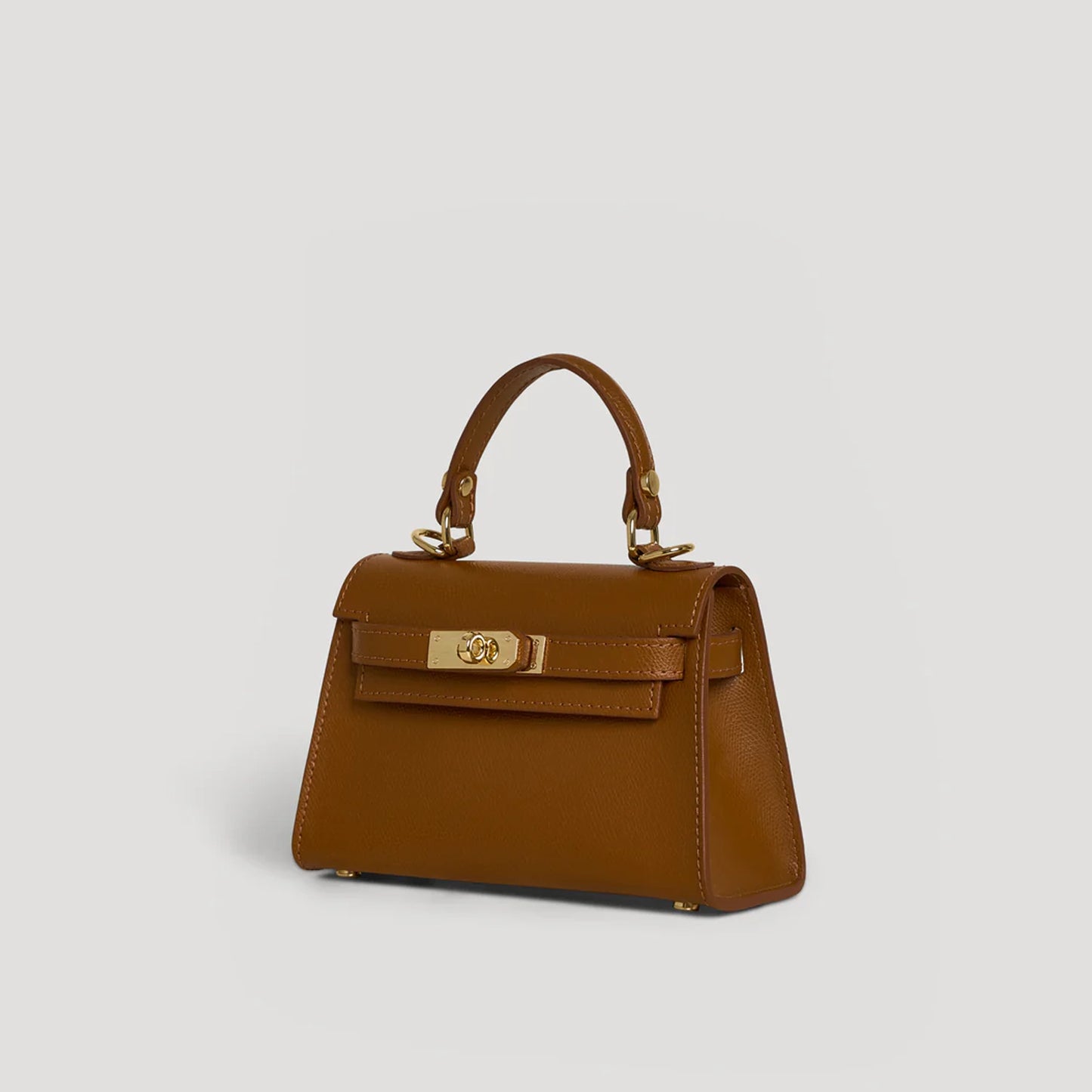 Diana S top-handle bag in hammered leather camel — three-quarter view