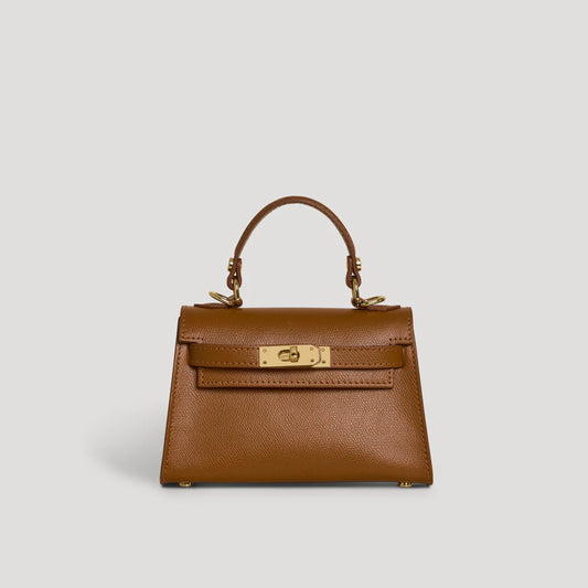 David Halfon Diana S top-handle bag in hammered leather camel — front view