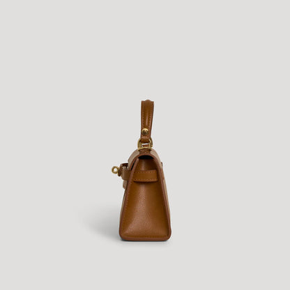 Diana S top-handle bag in hammered leather camel — side view