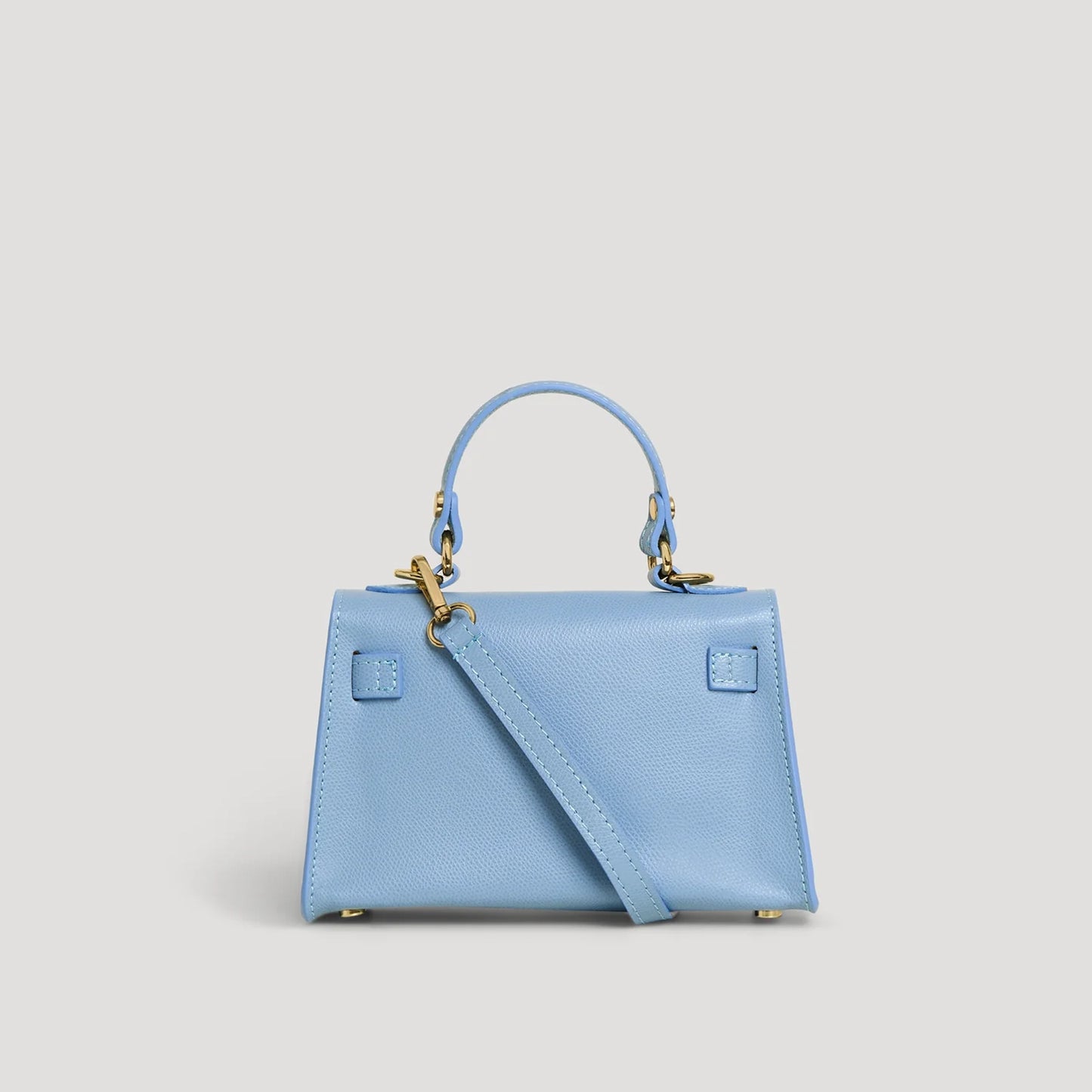 Diana S top-handle bag in hammered leather sky blue — back view