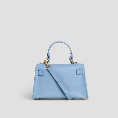 Diana S top-handle bag in hammered leather sky blue — back view