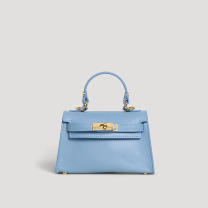 David Halfon Diana S top-handle bag in hammered leather sky blue — front view