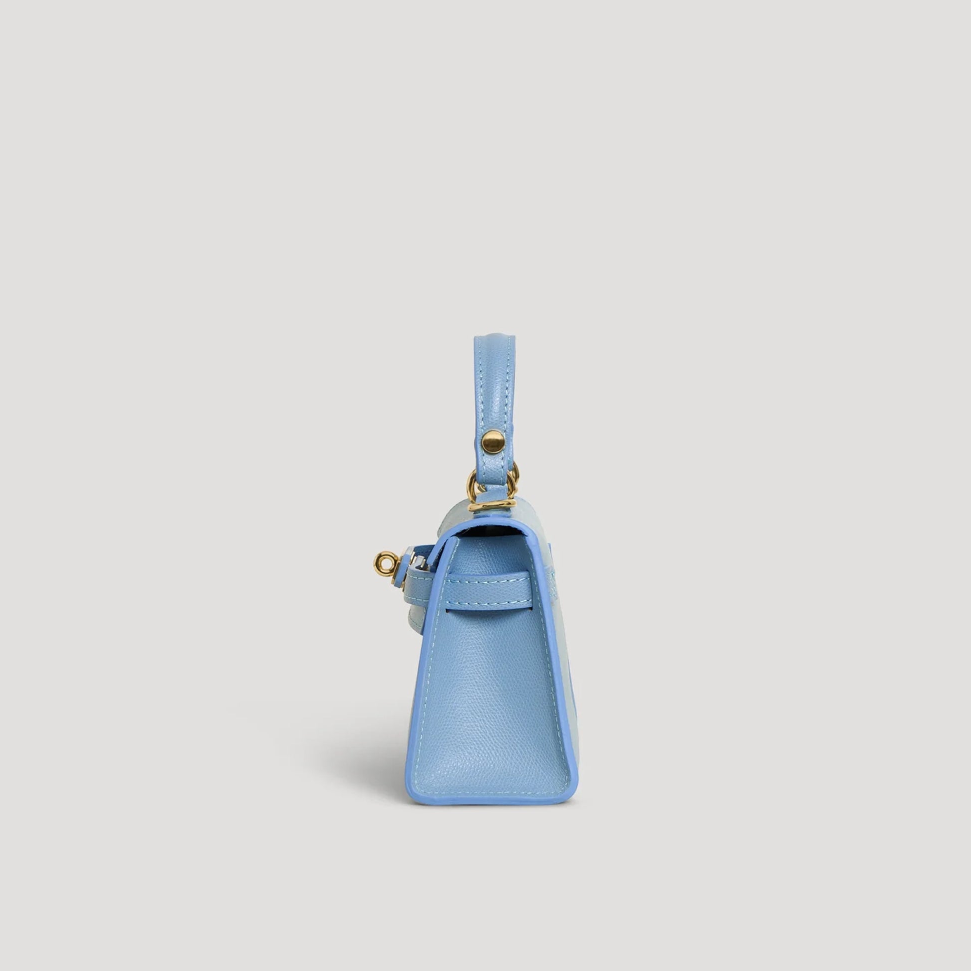 Diana S top-handle bag in hammered leather sky blue — side view