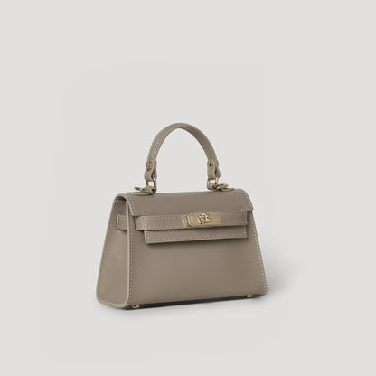 Diana S top-handle bag in hammered leather dove grey — three-quarter view