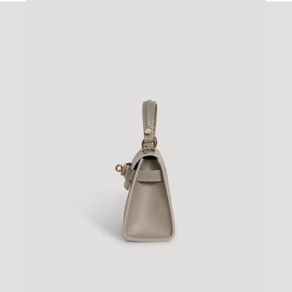 Diana S top-handle bag in hammered leather dove grey — side view